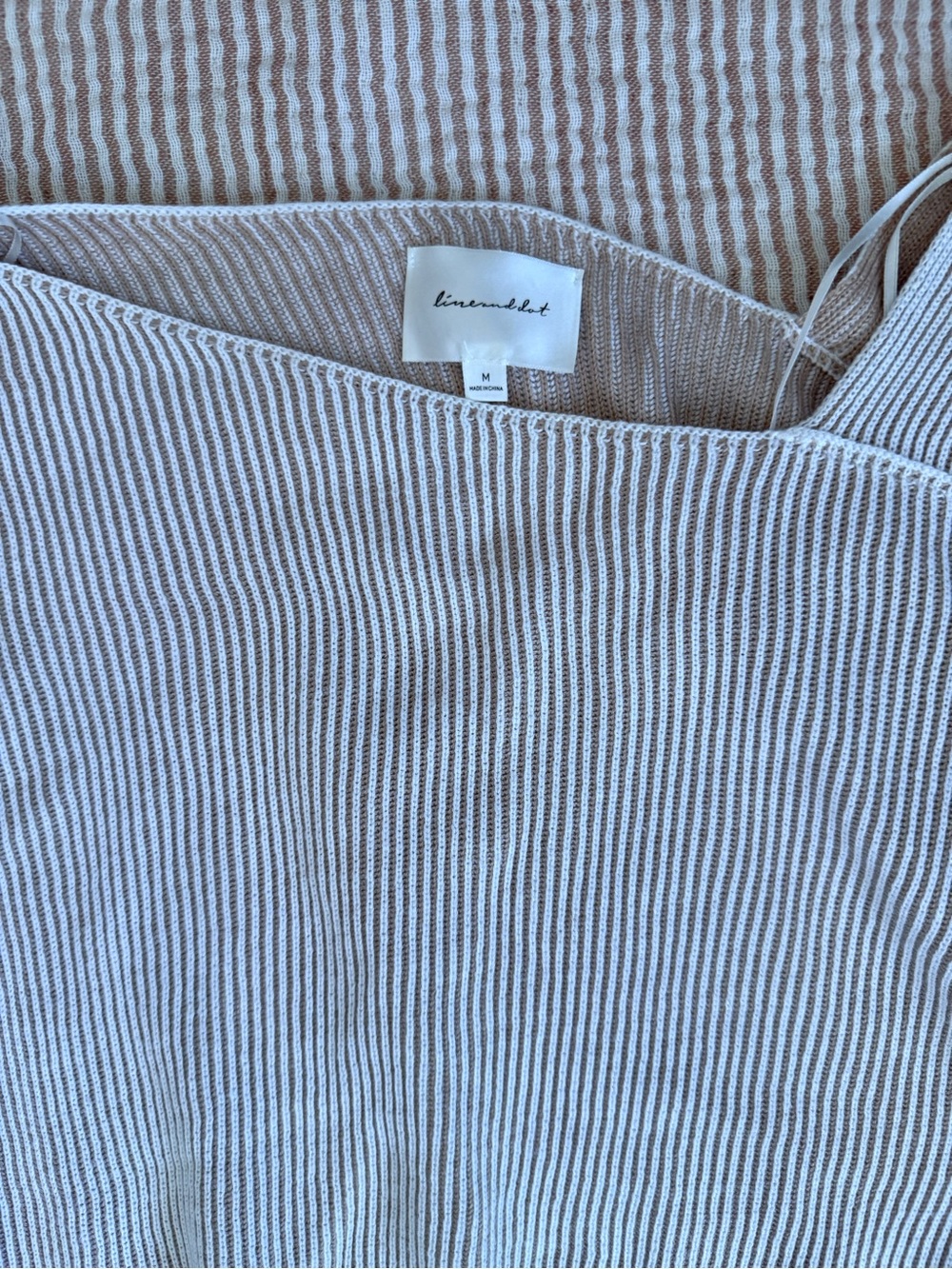 Line & Dot Off-Shoulder Cream Ribbed Sweater - Picture 3 of 3